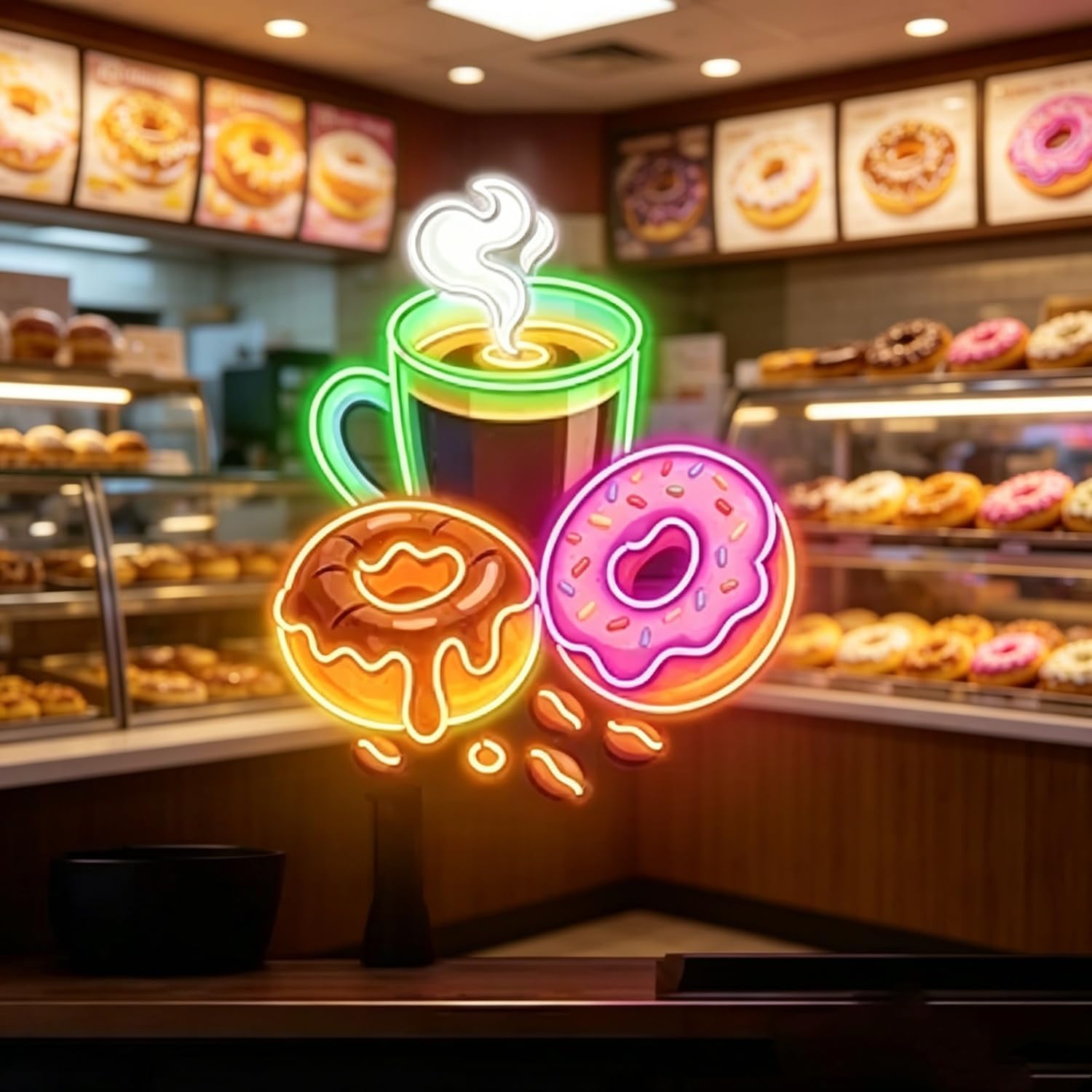 Commercial Kitchen Store - ป้ายไฟนีออนรูปโดนัท ใช้พลังงาน USB สำหรับตกแต่งผนังร้านกาแฟ เบเกอรี่ คาเฟ่