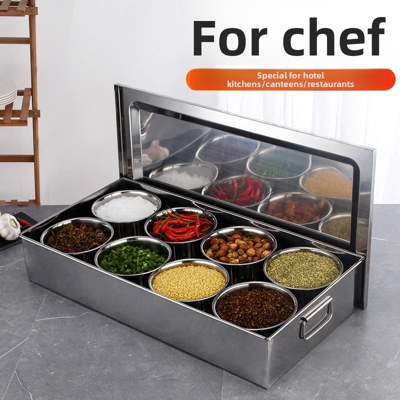 Commercial Kitchen Management - กล่องใส่เครื่องปรุงสแตนเลส 4D Kitchen Management ขนาดใหญ่ สำหรับร้านอาหาร