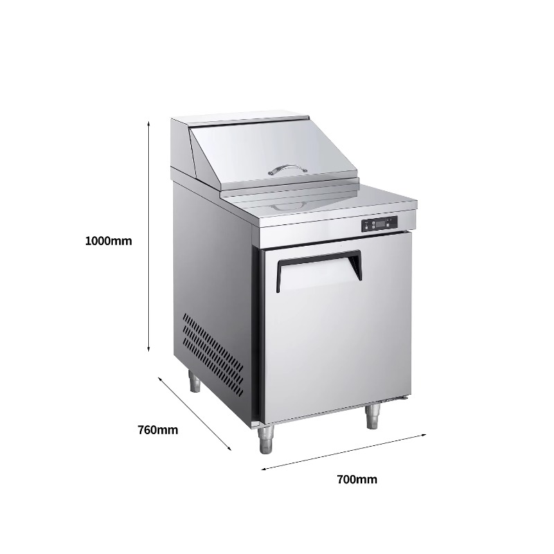 Commercial Kitchen Backsplash - ตู้แช่เย็นเชิงพาณิชย์แบบประตูเดียว รุ่น NE-1101 ทำจากสแตนเลส ระบายความร้อนด้วยอากาศ ใช้สำหรับเตรียมแซนวิชและสลัด