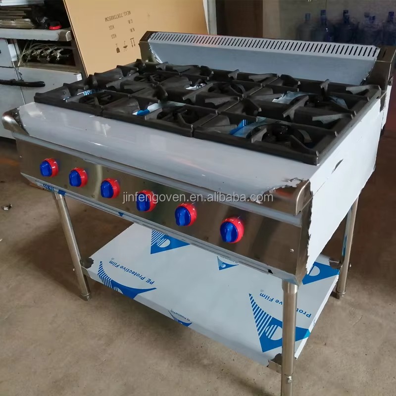 Commercial Kitchen - อุปกรณ์ครัวเชิงพาณิชย์ เตาแก๊สแบบมืออาชีพ 6 หัวเตา เตาแก๊สอุตสาหกรรมแบบพกพาพร้อมขาตั้ง