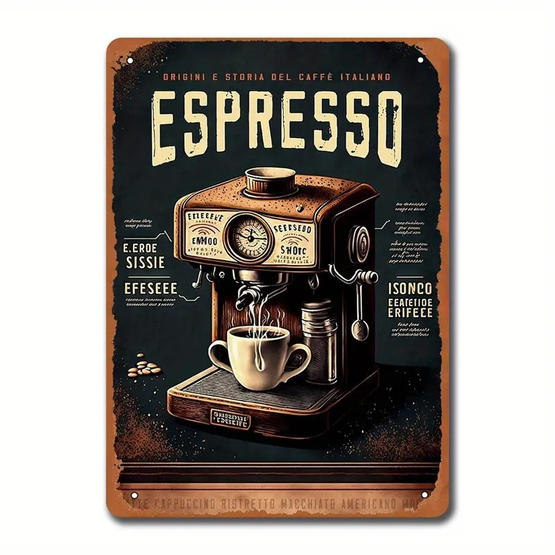 Commercial Espresso Machine - ป้ายโลหะสไตล์เรโทร - 