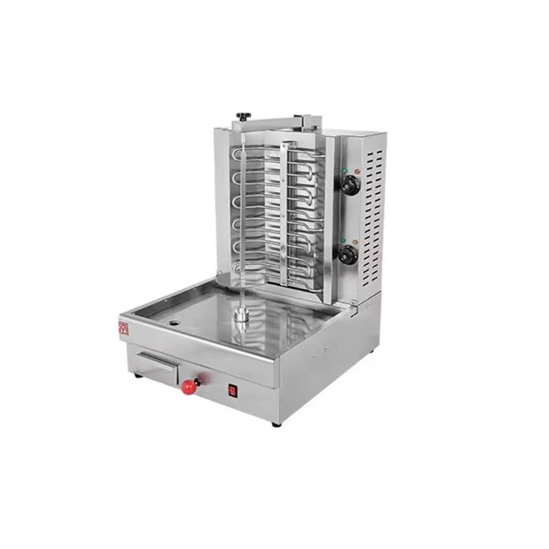 Kebab Shawarma Machine - เครื่องย่างเนื้อสแตนเลสสำหรับร้านอาหาร ใช้แก๊สหรือไฟฟ้า สำหรับทำไก่เคบับ ชาวาร์มา พร้อมผลไม้สลัด