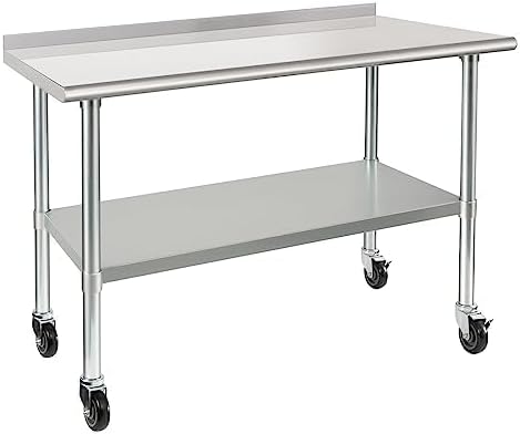 Commercial Kitchen Backsplash - โต๊ะเตรียมอาหารสแตนเลสแบบหนัก ขนาด 24 x 48 นิ้ว