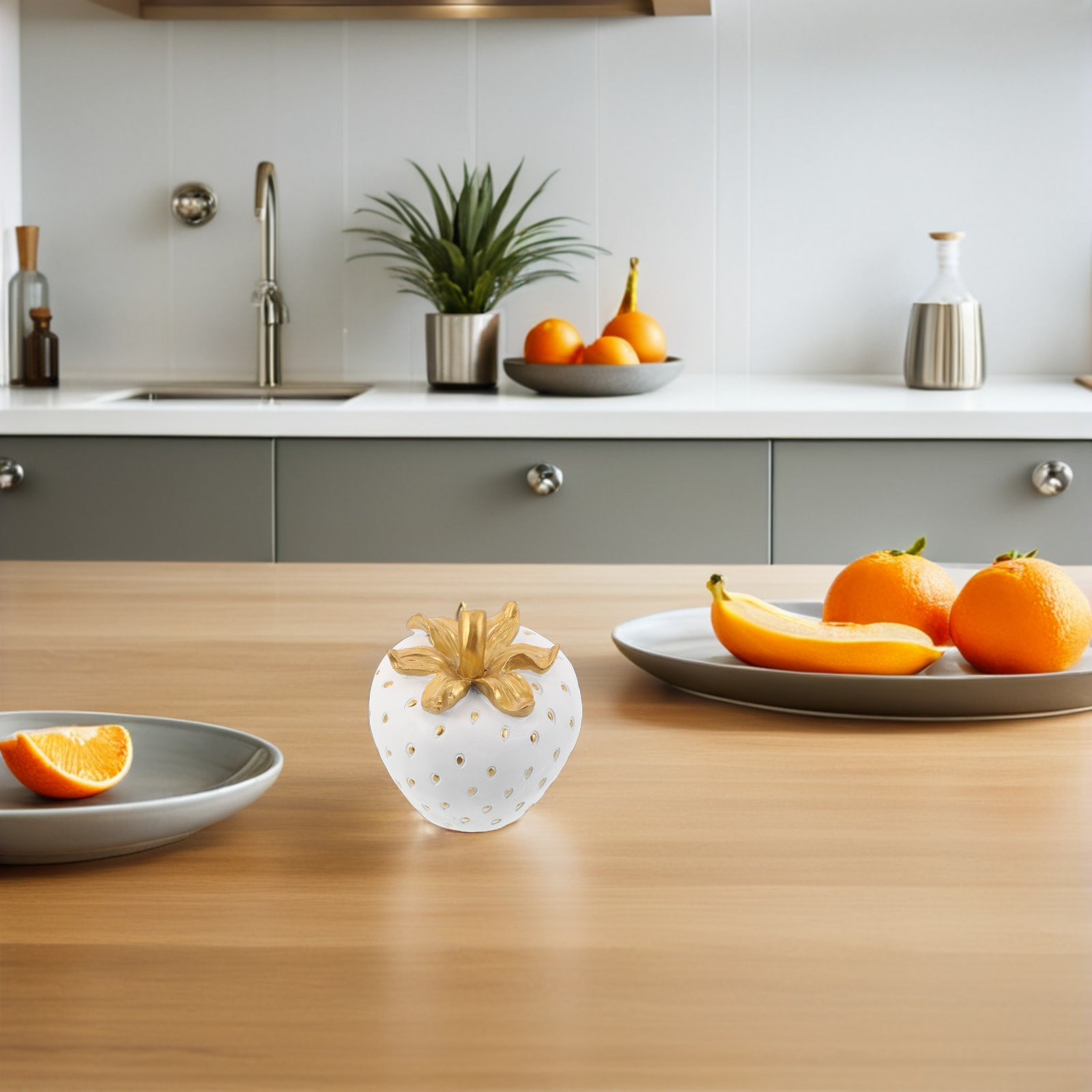 Commercial Kitchen Interior Design - ผลไม้ปลอมเรซินรูปสตรอว์เบอร์รีสีสันสดใสเหมือนจริง สำหรับตกแต่งภายใน ตกแต่งชั้นวางของในครัว ตกแต่งหน้าต่างร้านค้า