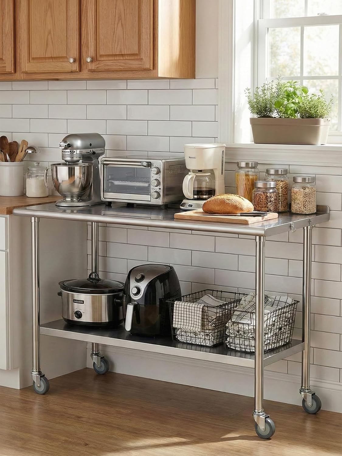 โต๊ะเตรียมอาหารเคลื่อนที่สแตนเ - Commercial Kitchen Backsplash บทวิจารณ์และราคา