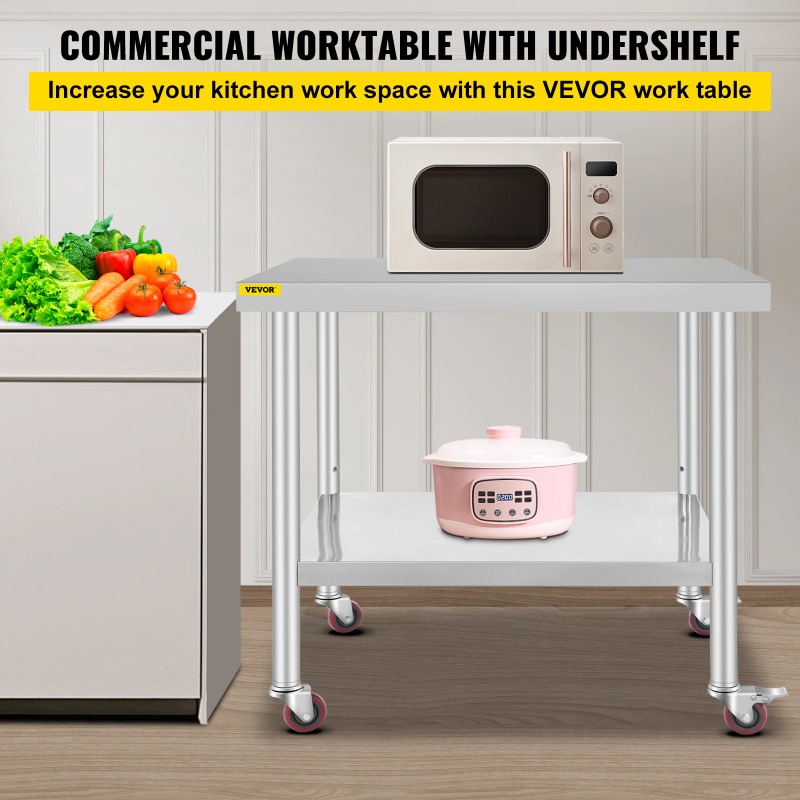 โต๊ะเตรียมอาหารสแตนเลสพร้อมล้อ - Commercial Kitchen Backsplash บทวิจารณ์และราคา