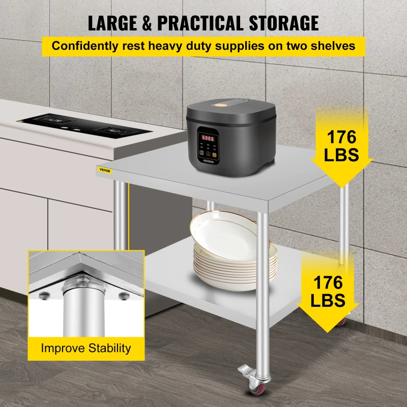 โต๊ะเตรียมอาหารสแตนเลสพร้อมล้อ - Commercial Kitchen Backsplash บทวิจารณ์และราคา